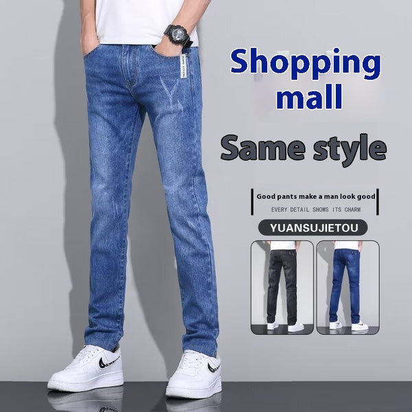 Pantalones Vaqueros Azul Lavado Slim Fit para Hombre - Estilo Primavera Otoño