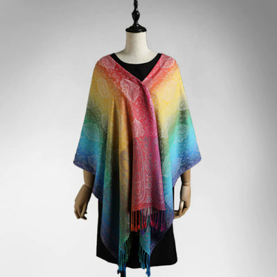 Capa Larga Jacquard con Borlas y Plumas para Mujer - Image 8