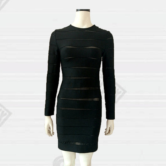 Vestido Negro Clásico Manga Larga con Capas Irregulares Estilo Europeo - Image 10