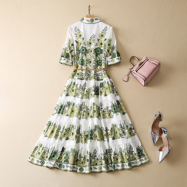 Vestido Camisero Elegante con Estampado Floral y Cordones