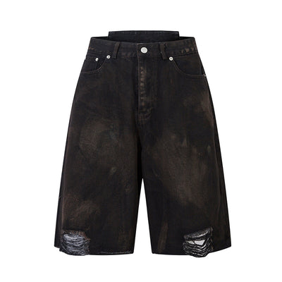 Shorts Denim Vintage Desgastado para Hombre con Efecto Spray - Image 7