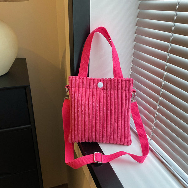 Bolsa Bandolera Corduroy Bucket Estilo Minimalista