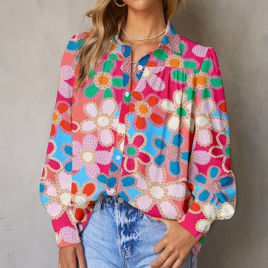 Blusa Elegante de Mangas Abullonadas Multicolor Estilo Europeo