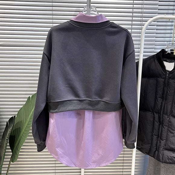 Conjunto Dos Piezas: Camisa Solapa Asimétrica + Sudadera Cropped Primavera