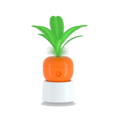 Orange carrot-shaped cat leaking food toy with green leaves, designed as a self-playing tumbler feeder. - Image 7
