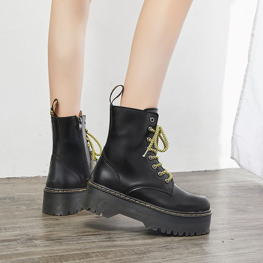 Botas Mujer Tacón Grueso Antideslizante Punta Redonda con Cordones - Image 9