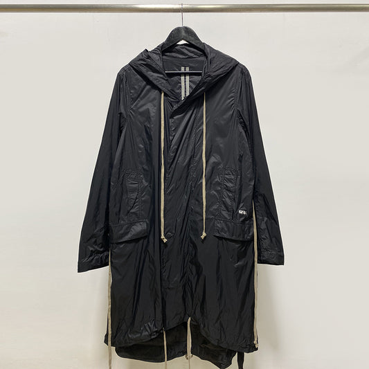 Abrigo Trench Largo Holgado con Capucha y Cierre - Estilo Casual Negro