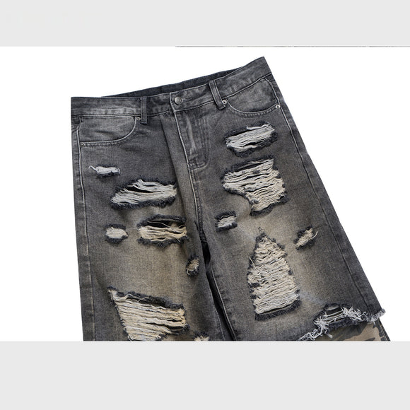 Jeans Rotos Pierna Ancha con Costuras de Camuflaje