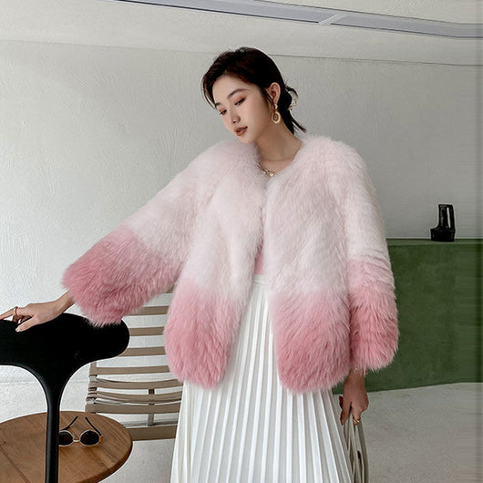 Chaqueta de Abrigo Degradado de Pelaje para Mujer - Image 3