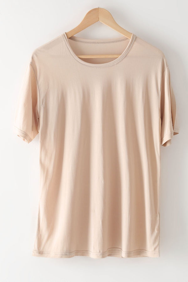 Camiseta de Seda Mulberry Suelta para Hombre - Cuello Redondo
