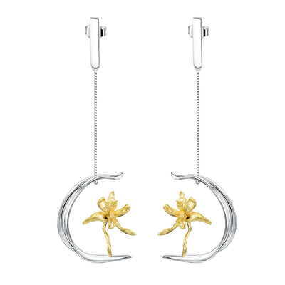 Aretes de Plata S925 Diseño Flor de Lis Semi-Floral para Mujer - Image 6