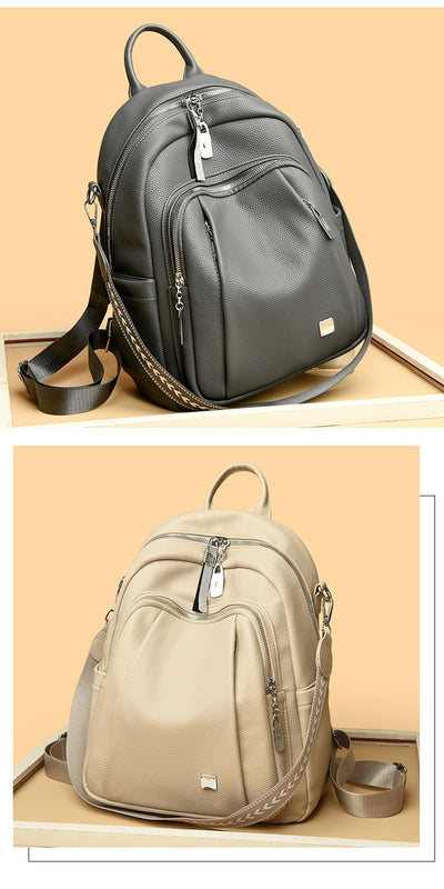 Mochila de Cuero Suave de Gran Capacidad para Estudiantes - Bolsa de Viaje Moderna - Image 14