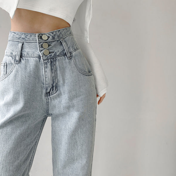 Jeans Retro Talle Alto con Botones - Corte Recto y Suelto