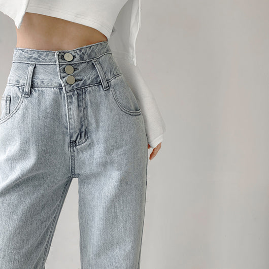 Jeans Retro Talle Alto con Botones - Corte Recto y Suelto - Image 2