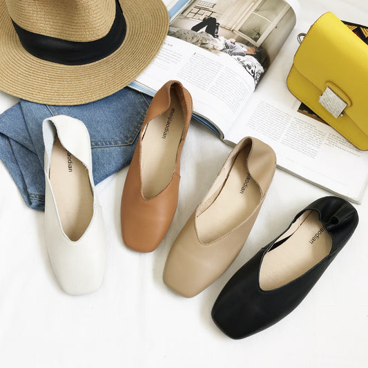 Zapatos Cómodos de Cuero Suave con Punta Cuadrada
