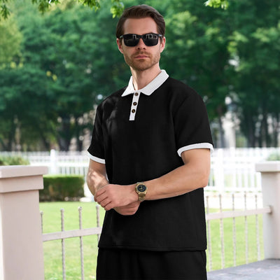 Camisa Casual de Manga Corta con Diseño Jacquard y Bloques de Color para Hombre - Image 14