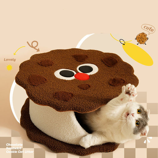 Casa Cama para Gato con Forma de Galleta - Refugio Cálido para Otoño e Invierno - Image 5