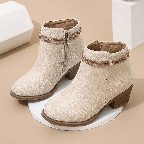 Botines para Niñas con Doble Correa y Detalles de Cristal