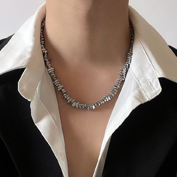 Collar de Acero Titanio Irregular para Parejas - Diseño Lujo Ligero Unisex
