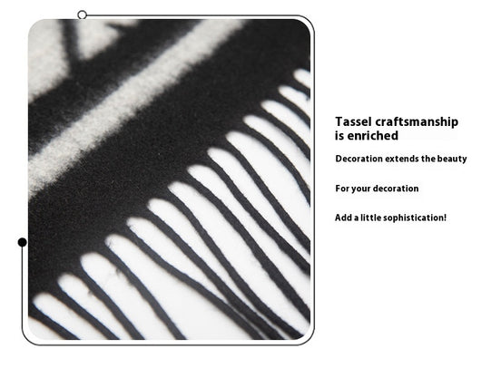 Chal Elegante con Cuello de Piel Jacquard Negro y Gris - Image 11