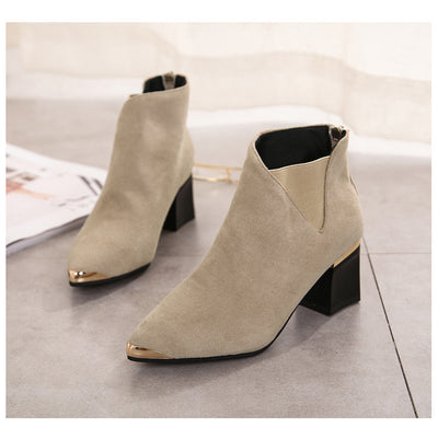 Botas Cortas Elegantes con Punta Metálica y Tacón Medio Grueso - Image 7