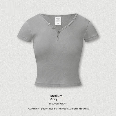 Blusa Retro Americana Slim Fit Cuello V Manga Corta - Image 5