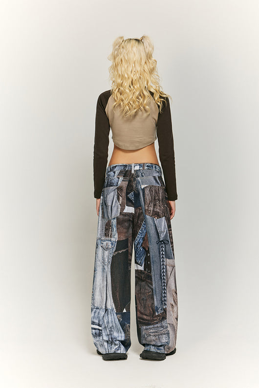 Jeans Vintage con Estampado Digital y Parches Estilo Urbano Americano - Image 15
