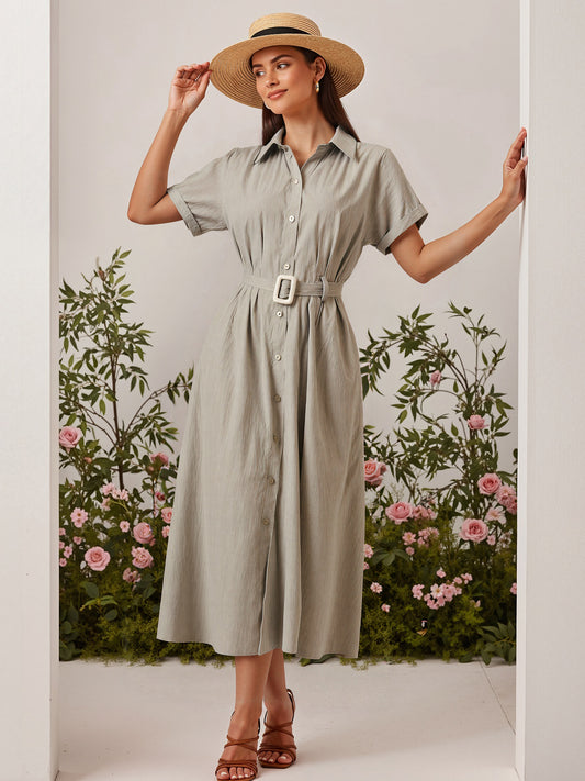 Vestido Maxi Entallado con Mangas Cortas - Image 2