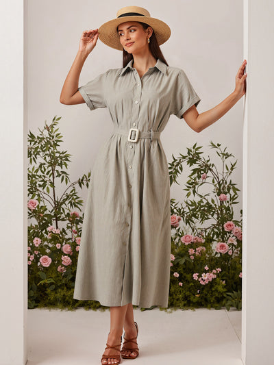 Vestido Maxi Entallado con Mangas Cortas - Image 2