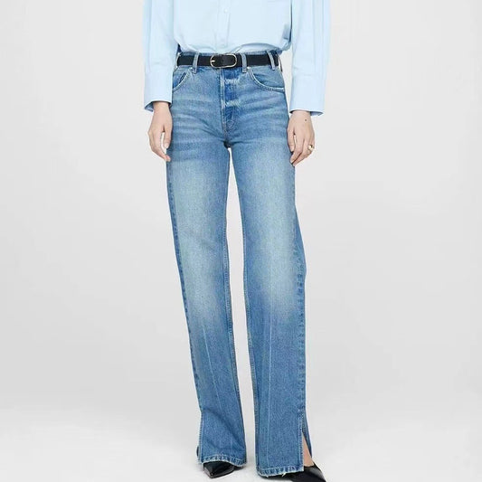 Jeans Rectos Azul Nórdico Cintura Media con Cierre de Botones para Mujer - Image 2