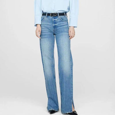 Jeans Rectos Azul Nórdico Cintura Media con Cierre de Botones para Mujer - Image 2