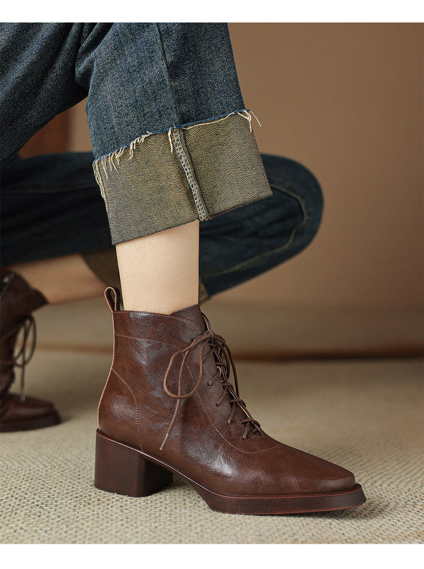 Botas Retro de Cuero Marrón con Cordones