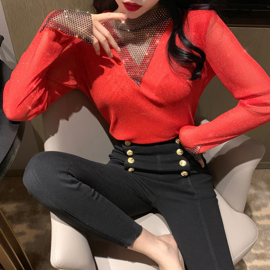 Blusa de Malla de Seda Otoñal Versátil con Mangas Largas - Image 15