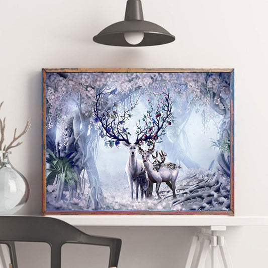 Cuadro de Diamantes Animales Bosque - Pintura Mosaico Venado Cuadrado y Redondo