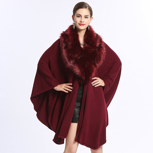 Poncho Capa de Punto con Cuello de Pelaje Sintético Oversized - Image 9