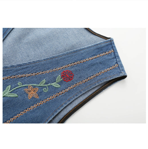 Chaleco Denim Bordado Étnico Cuello V Reforzado - Image 5