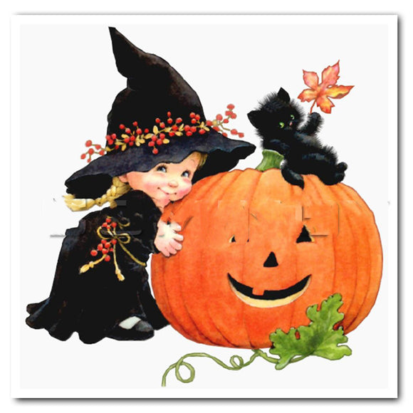 Pintura de Diamantes Gato Halloween Cuadrado - Arte Relajante y Decorativo