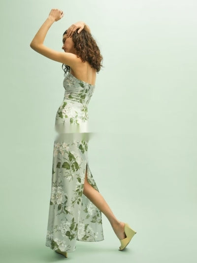 Vestido Maxi de Seda con Estampado Floral, Abertura Lateral y Cintura Ajustable - Image 9