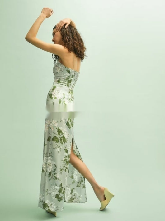 Vestido Maxi de Seda con Estampado Floral, Abertura Lateral y Cintura Ajustable - Image 9
