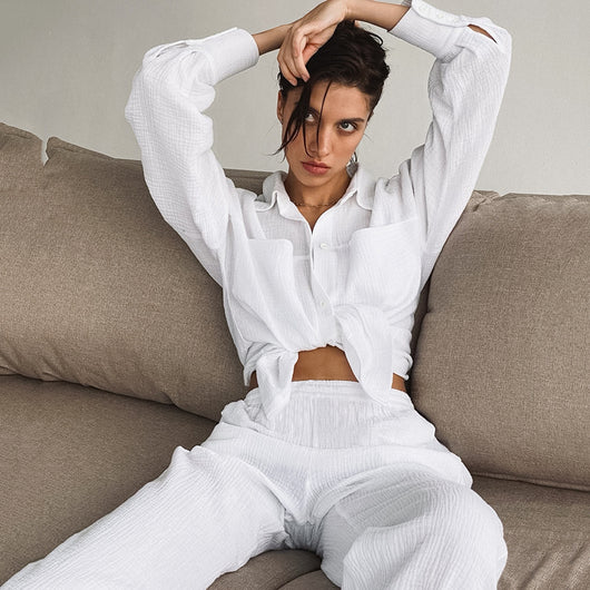 Pijama Largo de Doble Gasa para Mujer - Camisa y Pantalón - Image 8