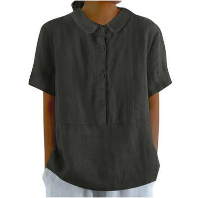 Blusa Casual de Algodón y Lino en Colores Sólidos para Mujer - Image 10