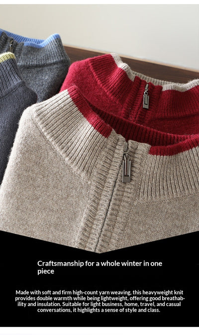 Suéter de Lana Gruesa para Hombre con Cuello Mock Neck Bicolor - Image 15