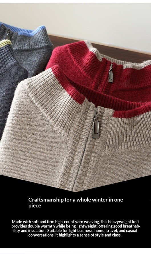 Suéter de Lana Gruesa para Hombre con Cuello Mock Neck Bicolor - Image 15