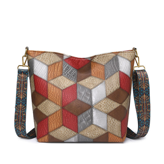Bolso Tote Multicolor Casual de Gran Capacidad con Costuras Contrastantes - Image 5