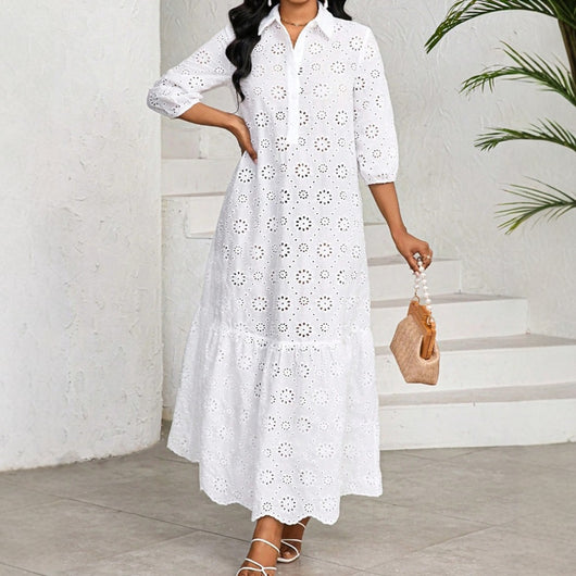 Vestido Camisero de Encaje Calado para Mujer - Image 3