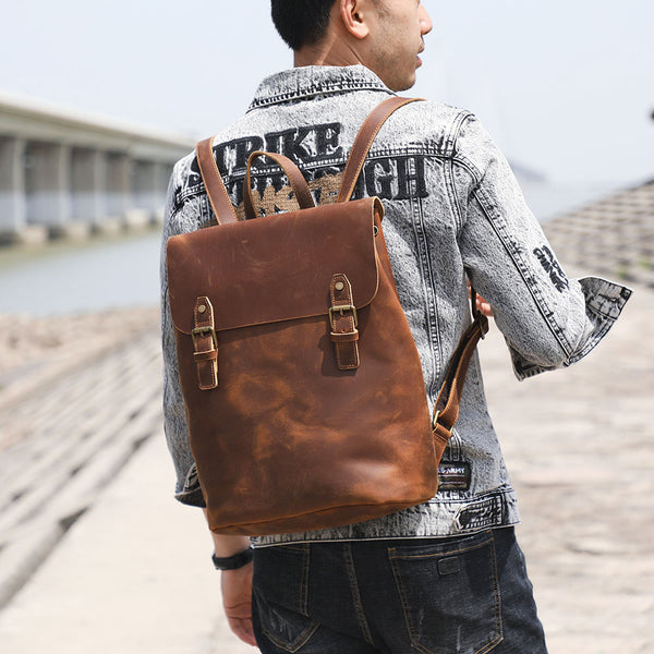 Mochila de Cuero Genuino Estilo Retro - Primera Capa