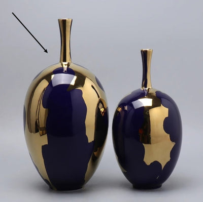 Jarrón Alto de Lujo Azul Gema con Baño de Oro - Decoración Moderna - Image 6