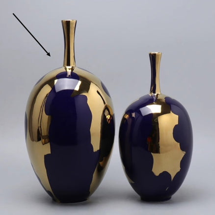 Jarrón Alto de Lujo Azul Gema con Baño de Oro - Decoración Moderna - Image 6