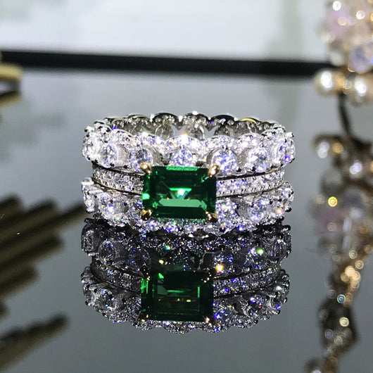 Anillo de Plata Esterlina S925 con Esmeralda Doble Fila - Joyería al Por Mayor - Image 6
