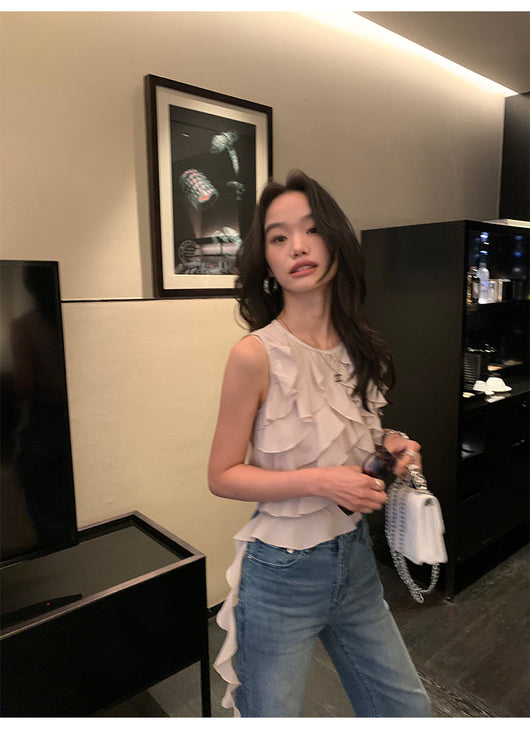 Blusa Sin Mangas con Volantes Irregulares para Mujer - Image 27